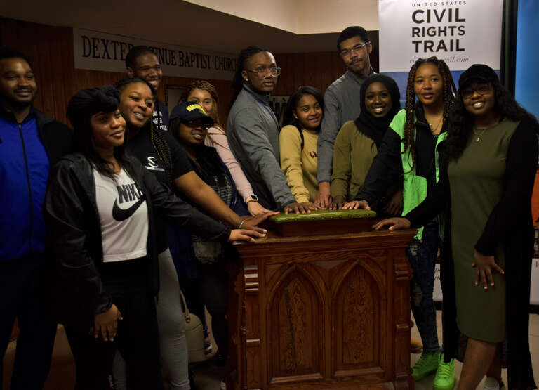 The podium shown above is the one used by Dr. King to give his March 25, 1965, 'How Long? Not Long' speech from the bed of a rental truck parked at the intersection of Dexter Avenue and N. Bainbridge Street, since Alabama state government would not