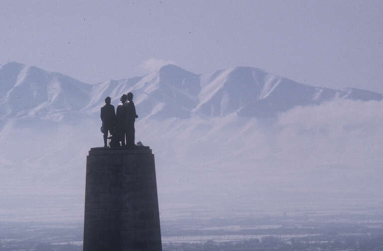 View of Salt Lake from behind This is the Place Monument