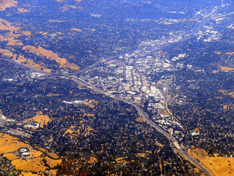 Aerial view of Walnut Creek, California in August 2018