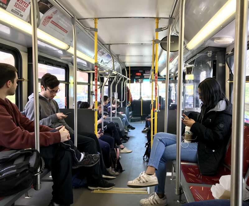 A 2007 New Flyer D40LF operating on the &quot;A&quot; route at Rutgers University.