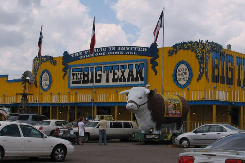 The Big Texan steakhouse in Amarillo, Texas, which was made famous by offering visitors a free 72 ounce (2 kg) beef steak if they eat it in under an hour. Taken on May 29, 2005.