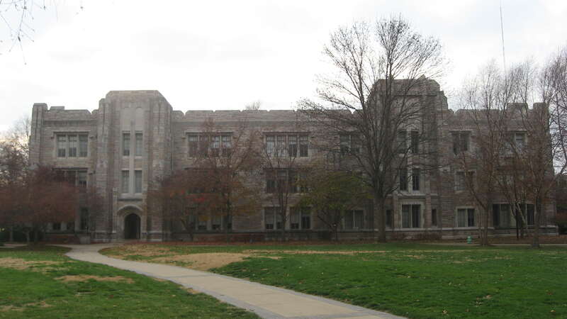 Eastern front of Arthur Jordan Memorial Hall, located at 4600 Sunset Avenue on the campus of Butler University in Indianapolis, Indiana, United States.  Built in 1928, it is listed on the National Register of Historic Places.