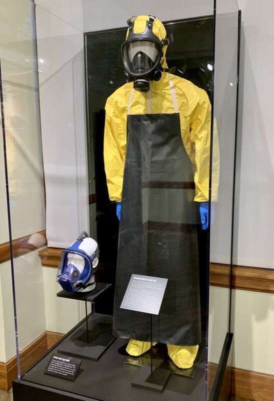 The actual gas mask worn on screen during Breaking Bad scenes where characters cooked meth. It's on display at the Mob Museum in Las Vegas, Nevada.
