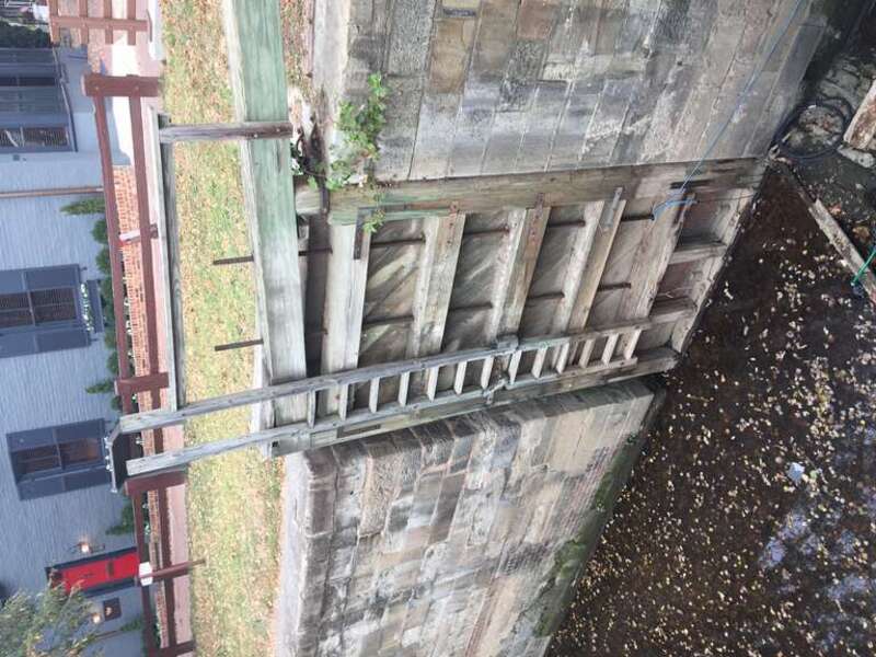 Gate with ladder at Lock 4 on the C&amp;amp;O Canal, west of Thomas Jefferson Street in Georgetown, during canal repairs in November 2016