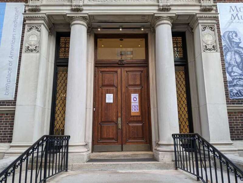 The front entrance to the College of Physicians of Philadelphia.