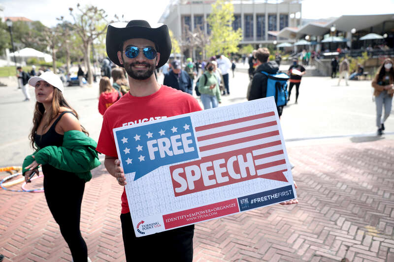 Attendee at the University of California, Berkeley tour stop of the &quot;Educate, Don't Mandate&quot; tour at Sather Gate in Berkeley, California.

Please attribute to Gage Skidmore if used elsewhere.