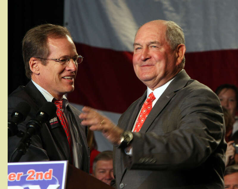 Gov Sonny Perdue of Georgia and US Respresentative Jack Kingston at Saxby ralley