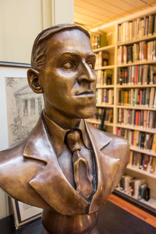 Bronze bust of H.P. Lovecraft at the Providence Athenaeum. Providence, Rhode Island.