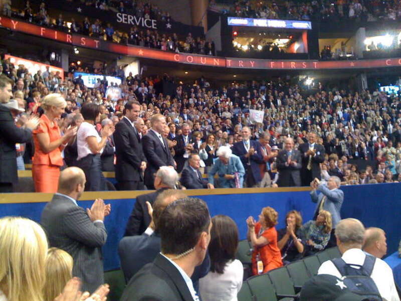 Members of the McCain and Bush families, just after the honoring w:George H. W. Bush at the w:2008 Republican National Convention in w:Saint Paul, Minnesota