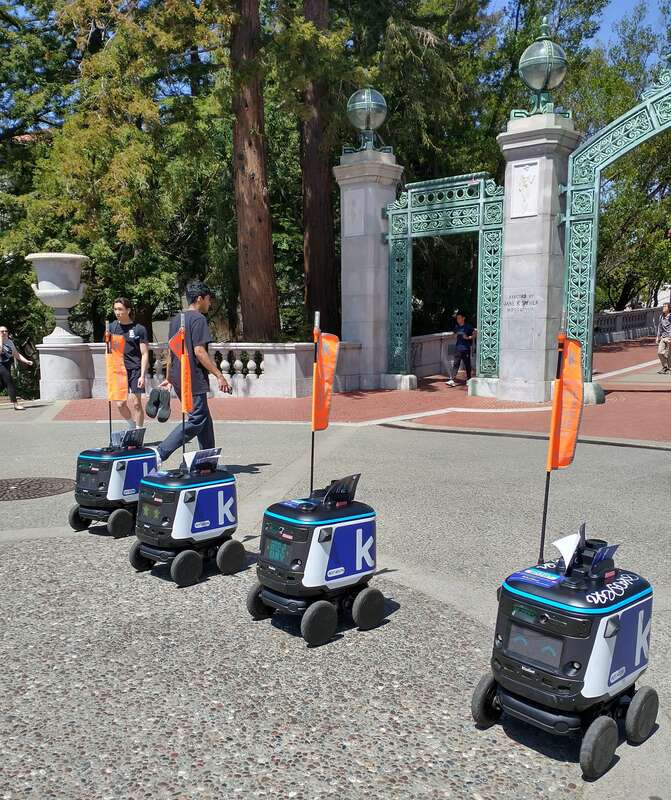 Kiwibot food delivery robots at UC Berkeley Sather Gate