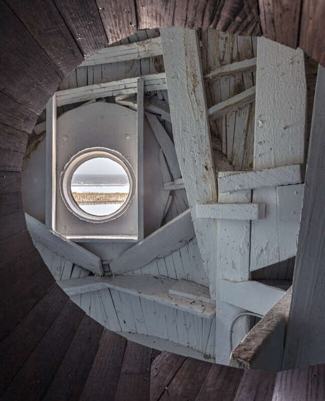 View of the Margate City beach through Lucy the Elephant's right eye, New Jersey, USA