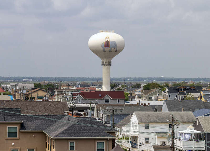 The water tower in Margate City, New Jersey, with Lucy the Elepant painted on the side, seen from Lucy's howdah