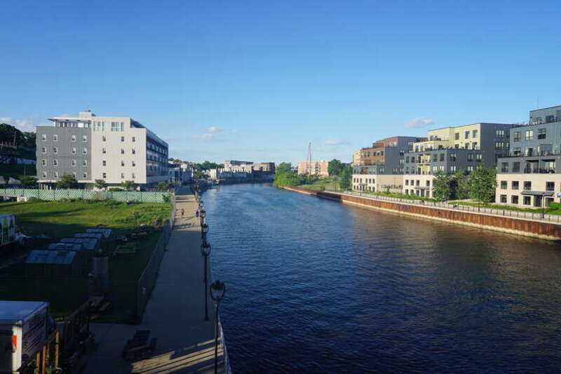 The Milwaukee River in Milwaukee, Wisconsin (United States).