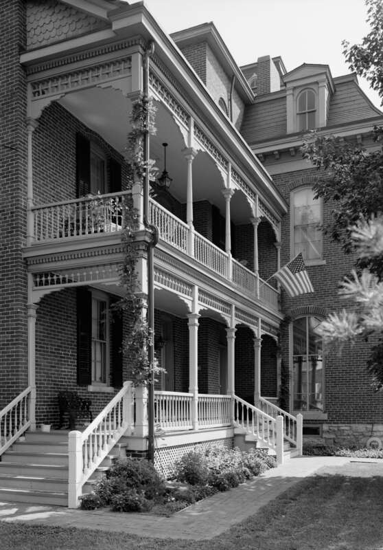 Morris-Butler House — 1204 North Park Avenue, Indianapolis, Marion County, Indiana — south porch, from west.
1970 image from the HABS—Historic American Buildings Survey of Indiana.