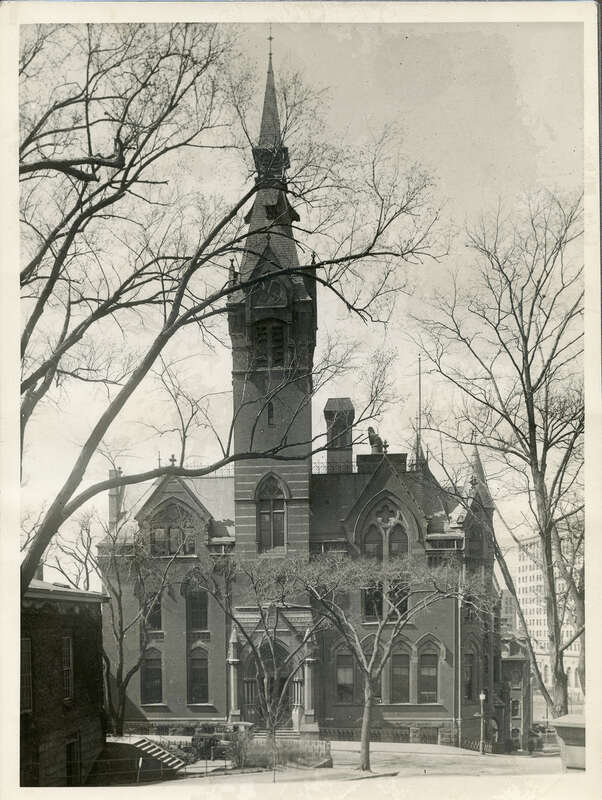 View of the former Providence County Court House from Benefit and College Streets, Providence RI. The Providence Athenaeum is visible on the bottom left.