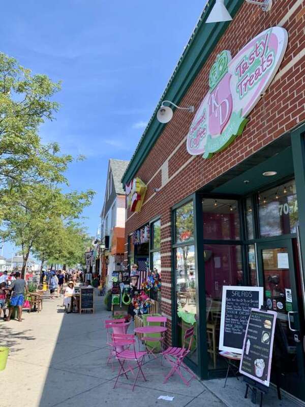 Shops along Rehoboth Avenue in Rehoboth Beach, Delaware.