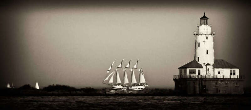 Windy passing the Chicago Harbor Light. In 2010.