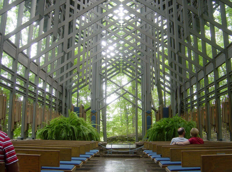 Thorncrown Chapel in Eureka Springs, facing north (from entrance).  Photo taken by Bobak Ha'Eri.  September 2, 2006. Please observe license and properly cite in use outside Wikipedia. Category:Images of Arkansas