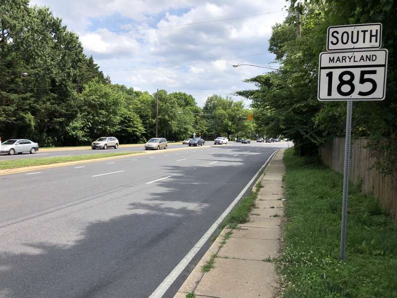 View south along Maryland State Route 185 (Connecticut Avenue) just south of Warner Street in Kensington, Montgomery County, Maryland