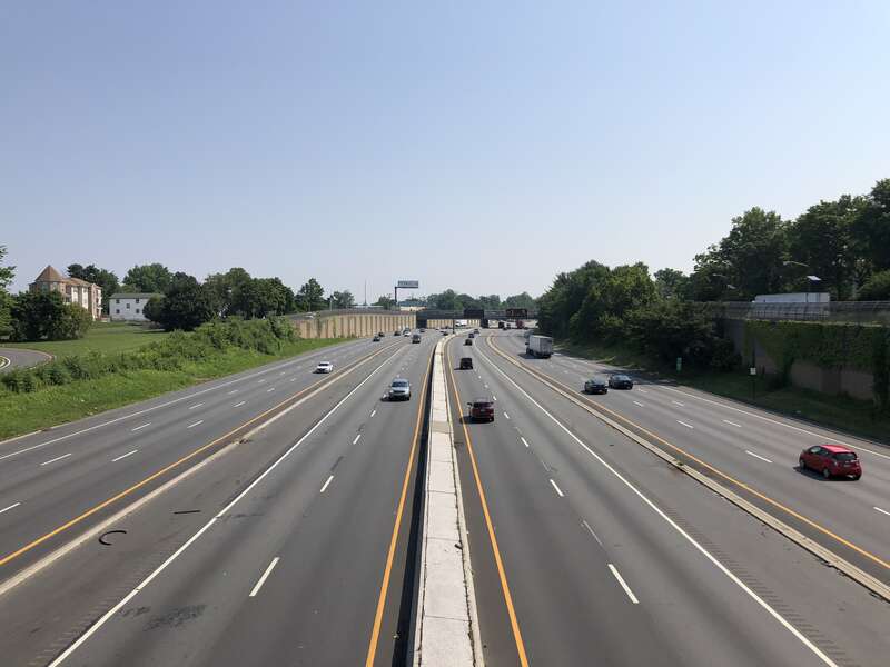 View east along Interstate 78 (Phillipsburg-Newark Expressway) from the overpass for Essex County Route 601 (Chancellor Avenue) in Newark, Essex County, New Jersey