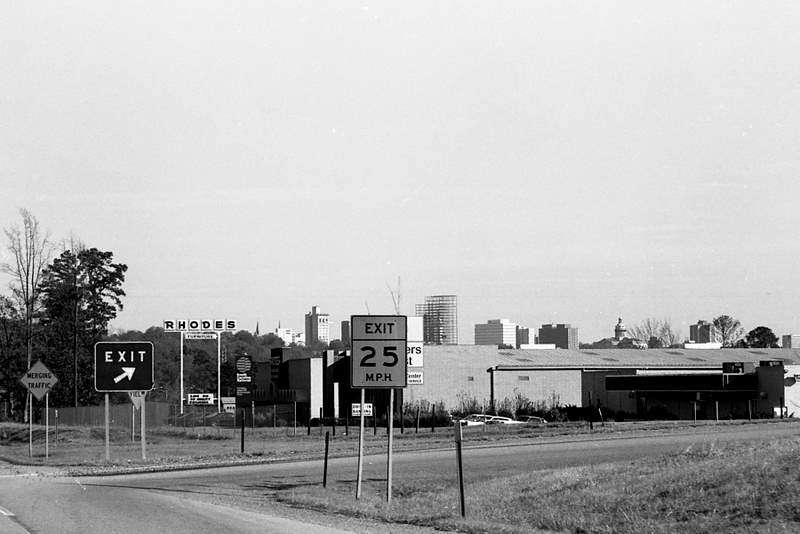Distant view of Columbia, South Carolina from near the Zoo exit, circa. 1975.