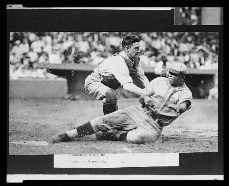 TITLE:  [Bing Miller, of the Philadelphia Athletics, tagged out at home plate by Washington Nationals catcher &quot;Muddy&quot; Ruel during baseball game]
CALL NUMBER:  LOT 12287, v. 2, no. 35 [P&amp;amp;P]
REPRODUCTION NUMBER:  LC-USZ62-135437 (b&amp;amp;w film copy