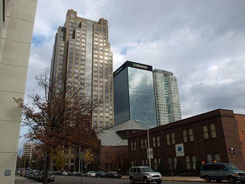 Skyscrapers in Birmingham, Alabama Left-right:Regions-Harbert Plaza, Regions Center, Wells Fargo Tower.