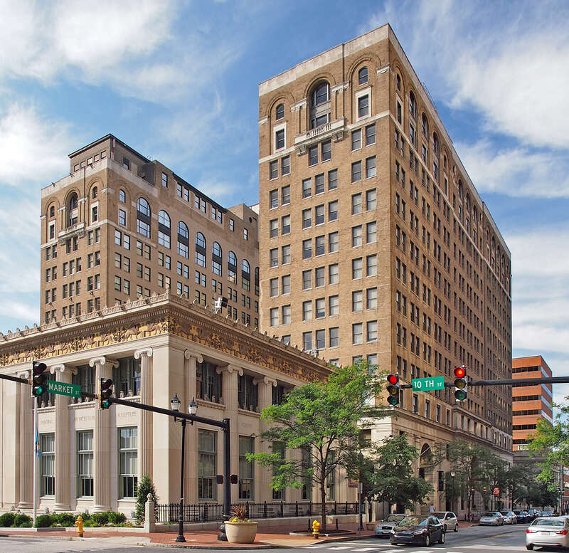 Delaware Trust Building (902 N Market St) with Wilmington Public Library in foreground, Wilmington, Delaware, USA.  Viewed from the north.  



This is an image of a place or building that is listed on the National Register of Historic Places in the