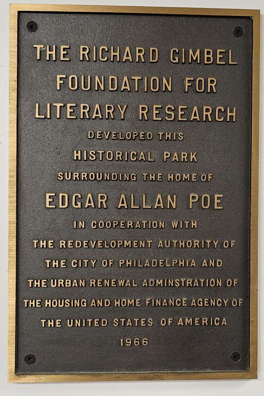 Plaque inside the Edgar Allan Poe National Historic Site in Philadelphia