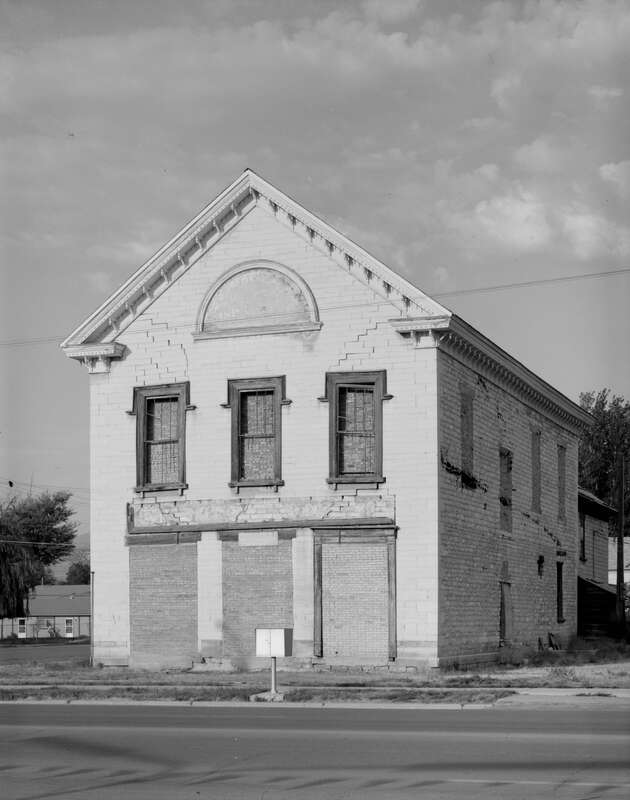 Front of the Ephraim United Order Cooperative Building, located at the intersection of Main and 1st North Streets in Ephraim, Utah, United States.  Built in 1871, it is listed on the National Register of Historic Places.