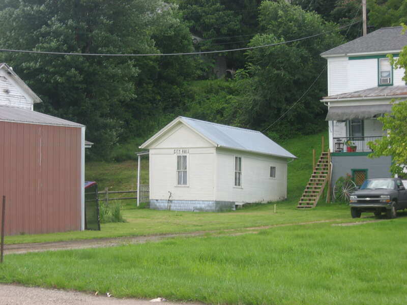 Front and western side of the Friendly City Building and Jail, located on the southern side of West Virginia Route 2 in Friendly, West Virginia, United States.  Built in 1901, it is listed on the National Register of Historic Places.