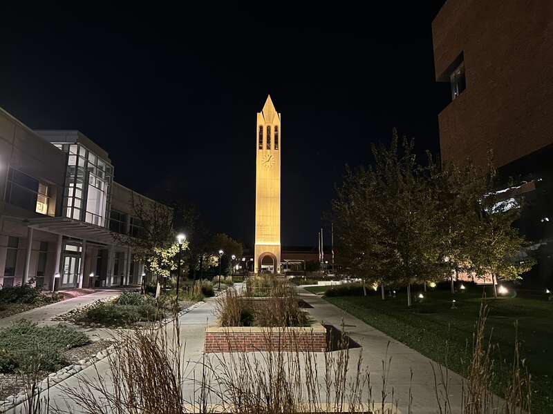 The Henningson Memorial Campanile at the University of Nebraska Omaha in October 2023.
