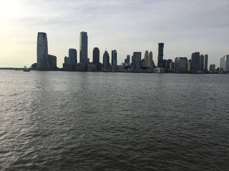 The Jersey City skyline seen from Battery Park City in December 2021