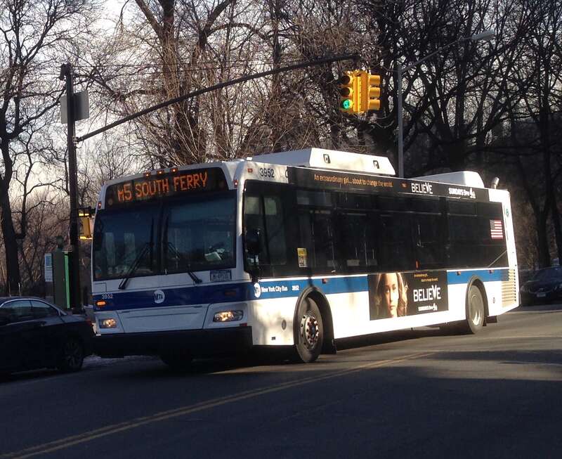 MTA Orion VII NG 3952 is headed south on the M5 towards South Ferry on Riverside Dr