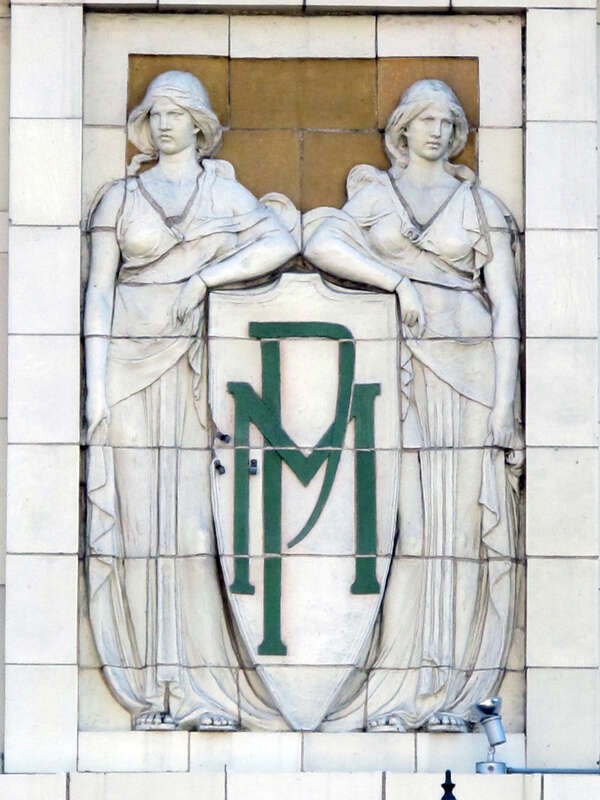 One of two Miller &amp;amp; Paine crests; as seen on the north side, second floor level of the Miller &amp;amp; Paine Building, 1249 &quot;O&quot; Street, Lincoln, Nebraska, USA.