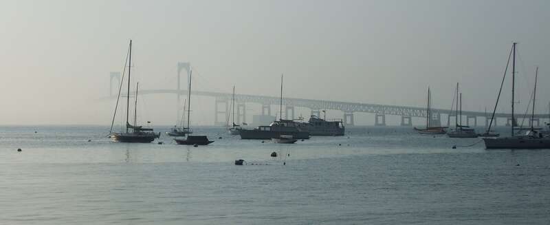 Claiborne Pell Newport Bridge in the mist, Rhode Island, USA