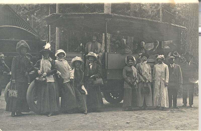 Early park visitors at Nisqually Entrance in the park's southwestern corner. Partly visibly is the Oscar Brown house which still stands near the entrance gate today.

NPS Photo.