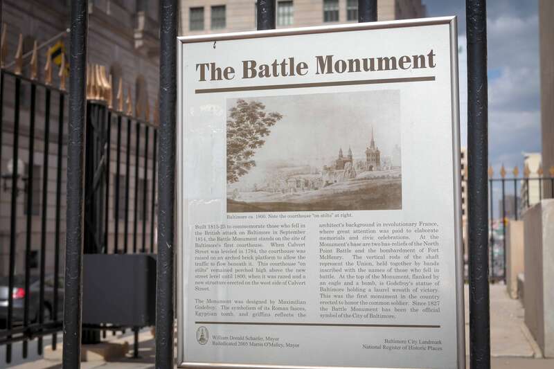 A plaque at the North Point Battle Monument in Baltimore's Court Square