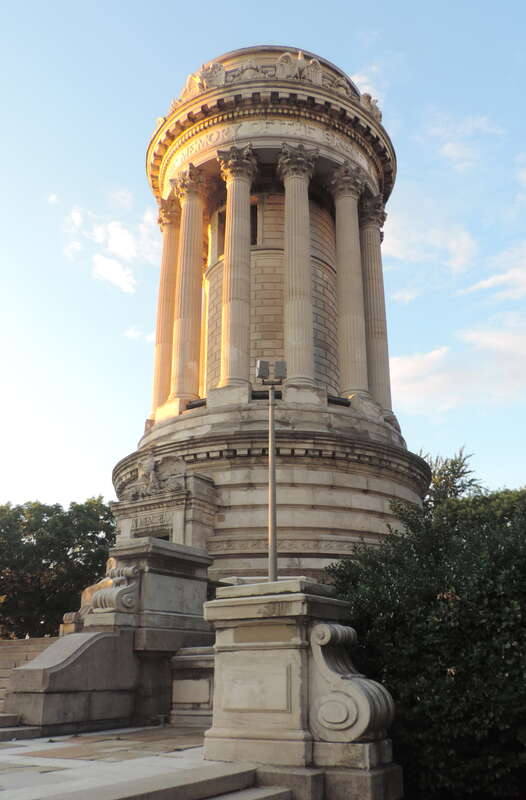 Looking north and up near dusk of a mostly sunny day.