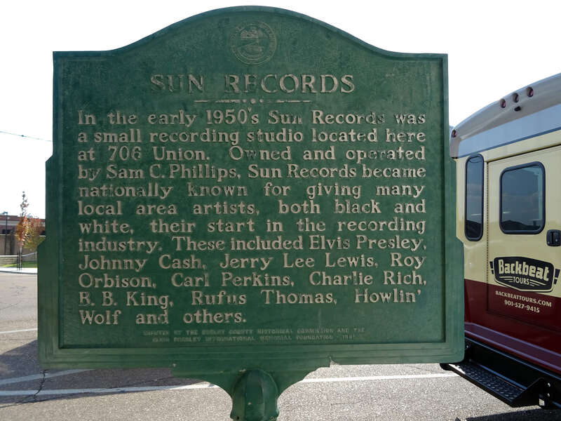 In the early 1950's Sun Records was a small recording studio located here at 706 Union. Owned and operated by Sam C. Phillips, Sun Records became nationally known for giving many local area artists, both black and white, their start in the recording