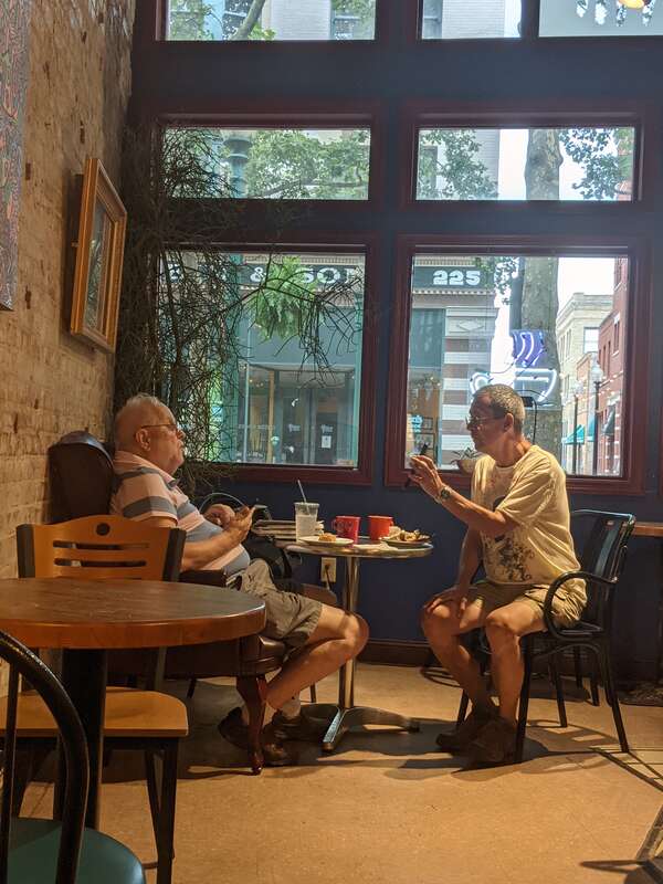 Customers in Taylor Books café at 226 Capitol Street in downtown Charleston, West Virginia.