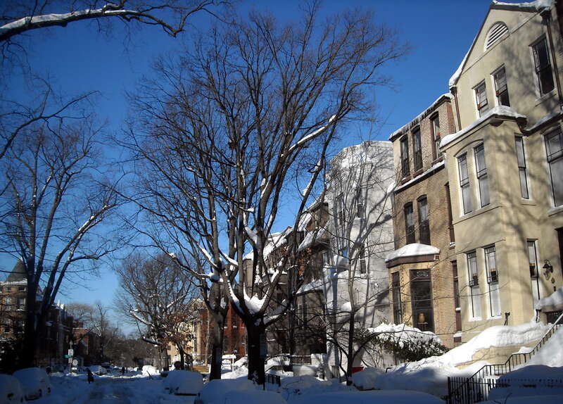 Facing west on the 2000 block of O Street, N.W., in the Dupont Circle neighborhood of Washington, D.C., following the Second North American blizzard of 2010.
