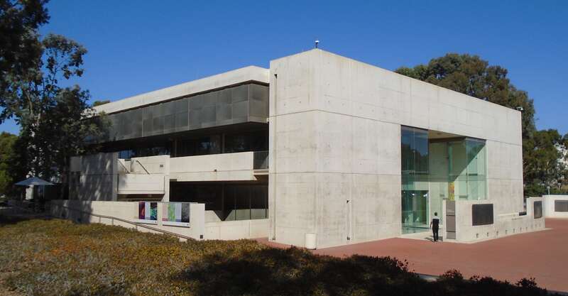 The north wing building of the Salk Institute at 10010 North Torrey Pines Road in La Jolla, San Diego, California. The institute was founded in 1960 by Jonas Salk, and its headquarters was built in 1966, and was designed by Louis Kahn in the