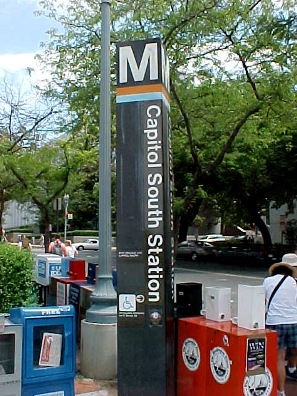 Street pylon at the entrance to Capitol South station in Washington, DC.

Ben Schumin is a professional photographer who captures the intricacies of daily life.  This image may be used under Creative Commons Attribution-ShareAlike 2.0.  Please