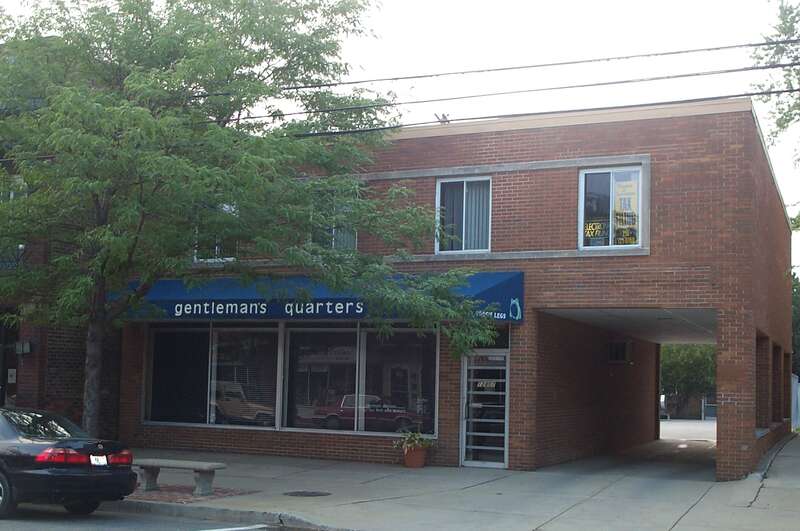 Front of the DePietro Building, located at 12807 Larchmere Boulevard in Shaker Heights, Ohio, United States.  Built in 1965, it is part of the Woodland-Larchmere Commercial Historic District, a historic district that is listed on the National