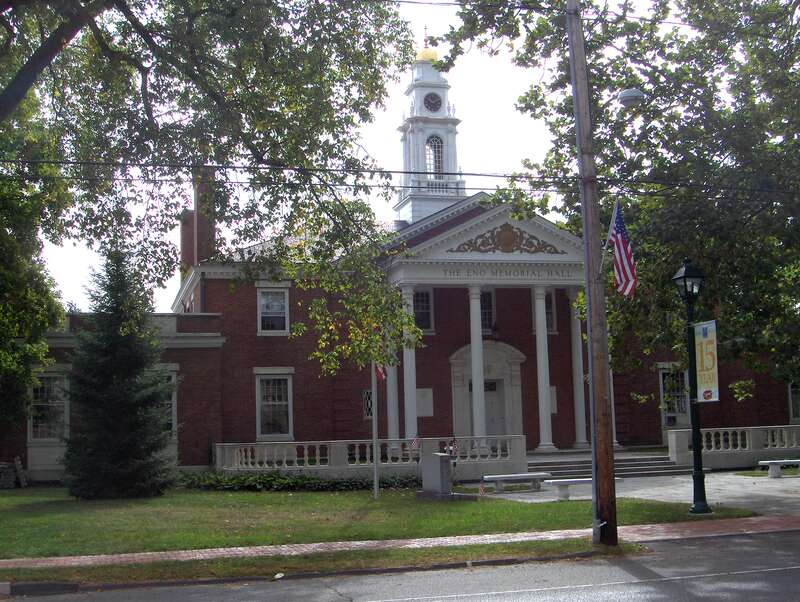 Eno Memorial Hall, Simsbury, Connecticut. A Colonial Revival building built in 1932. Used as the town and community center for many years, still used as a community center.