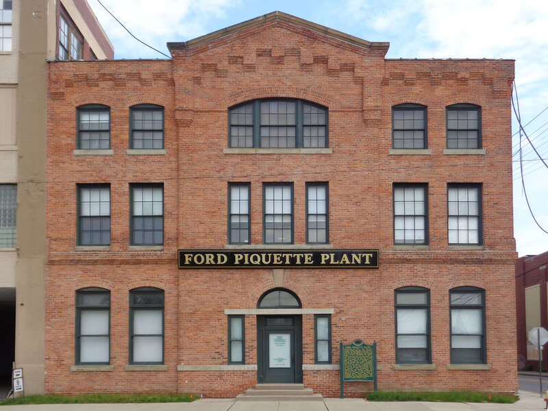 The front façade of the Ford Piquette Avenue Plant at 461 Piquette Street, Detroit, Michigan. Built in 1904, this building was the second home of the Ford Motor Company (and the oldest still standing), and was where the first Ford Model Ts were