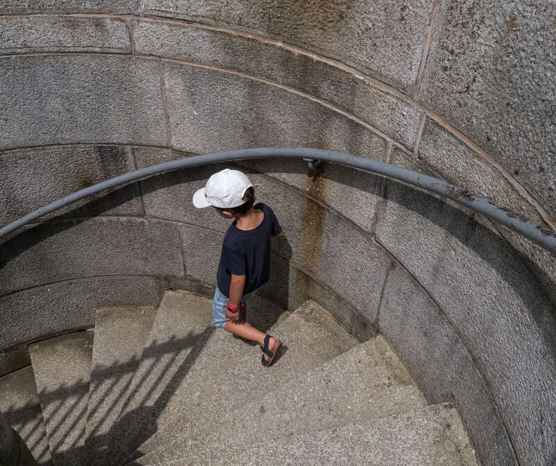 Gabriel descending a flight of stairs at Fort Knox, Maine, US (PPL3-Altered)