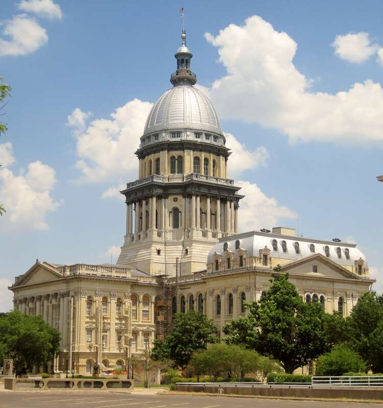 The Illinois State Capitol in Springfield (1889). It has housed the executive and legislative branches of the state government since 1876. It is the tallest classic state capitol, exceeding the height of the U.S. Capitol. It was built in response to