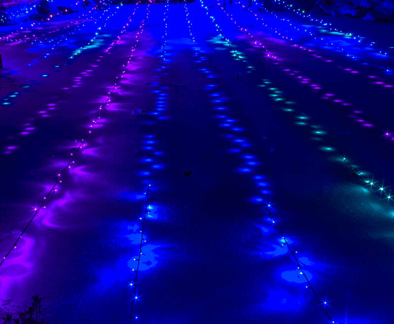 Another photo from the Gardens Aglow display of lights at the Coastal Maine Botanical Garden.  Most of these lights are embedded in the snow.